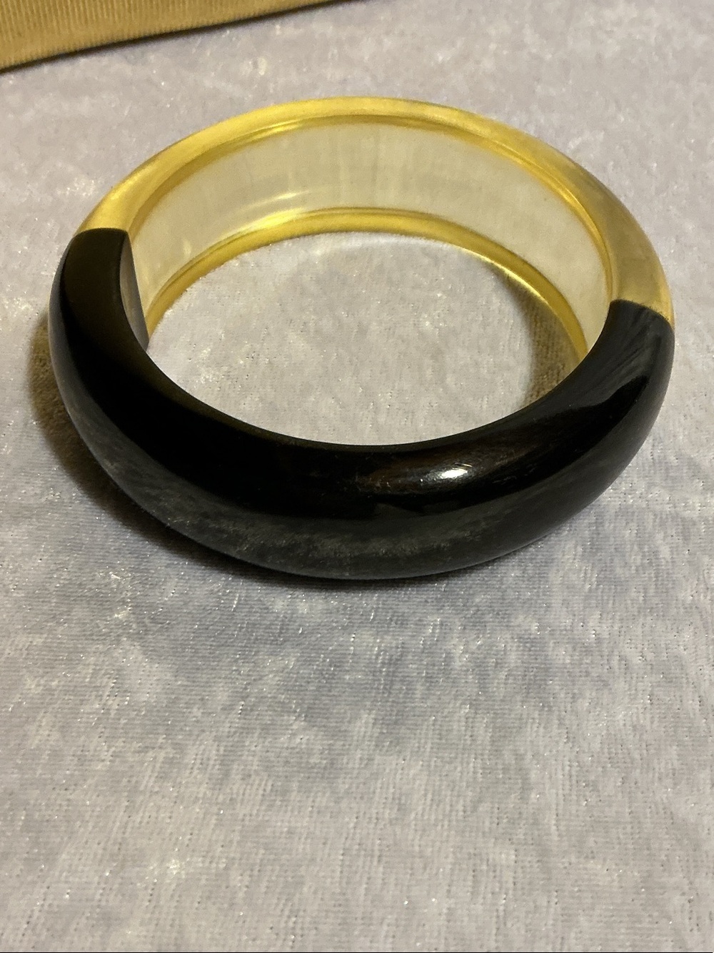 Vintage Two-Tone Resin Bangle Bracelet, Black & Translucent Yellow